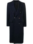 Ami Paris Patched Pockets Double-breasted Long Lined Coat - Blue