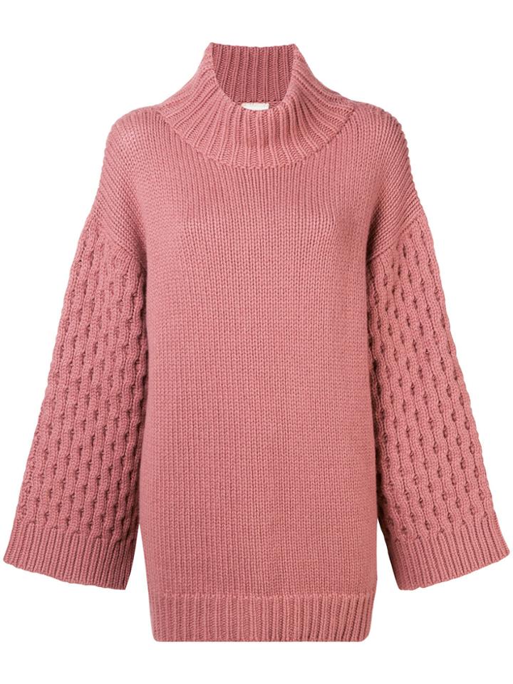 Fine Edge Ribbed Chunky Turtleneck - Pink & Purple