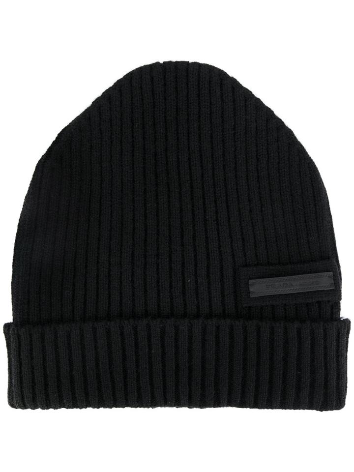 Prada Ribbed Beanie Hat - Black