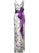 Marchesa Notte Floral Bow Dress - White