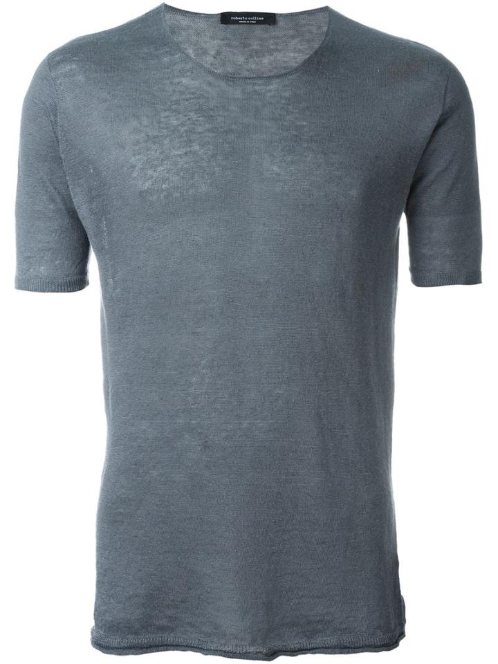 Roberto Collina Lightweight T-shirt, Men's, Size: 46, Grey, Linen/flax