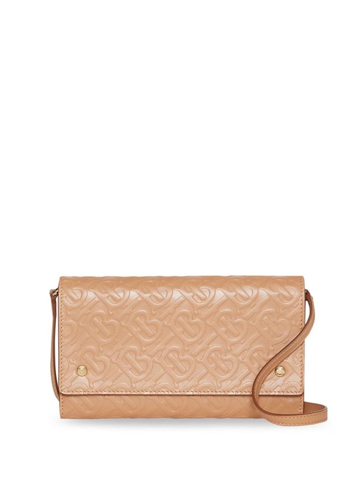 Burberry Monogram Leather Wallet With Detachable Strap - Neutrals