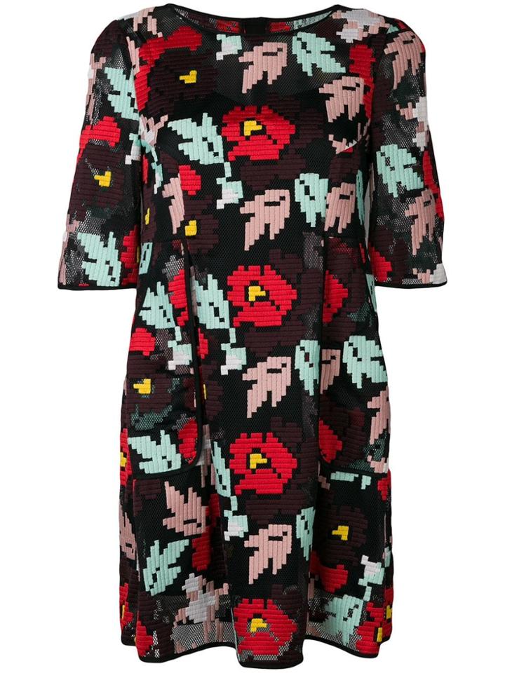 Talbot Runhof Floral Embroidered Shift Dress - Black
