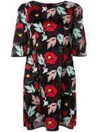 Talbot Runhof Floral Embroidered Shift Dress - Black