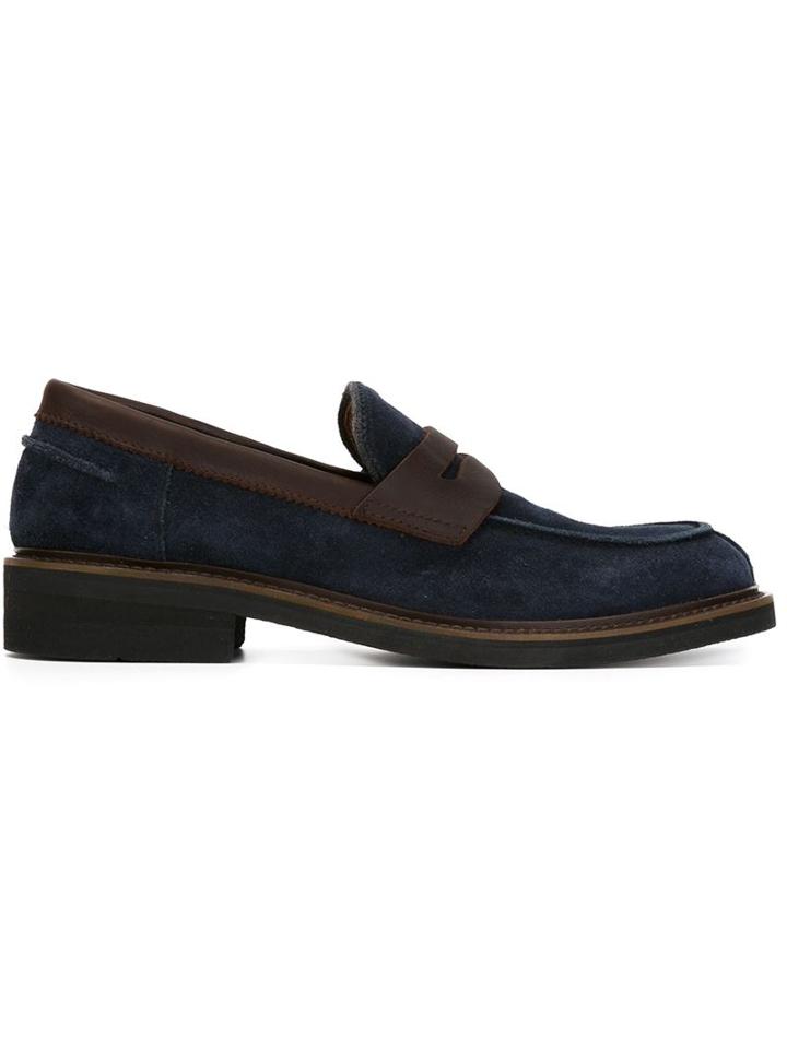 Eleventy Two-tone Penny Loafers, Men's, Size: 45, Blue, Leather/rubber