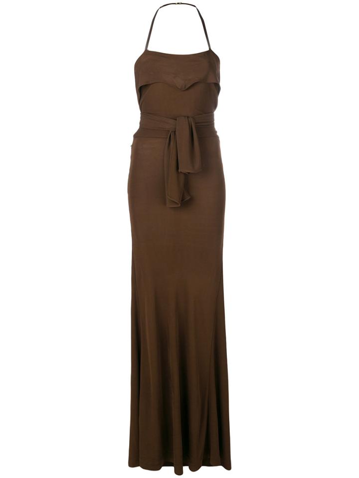 Alberta Ferretti Belted Fitted Gown - Brown