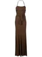 Alberta Ferretti Belted Fitted Gown - Brown
