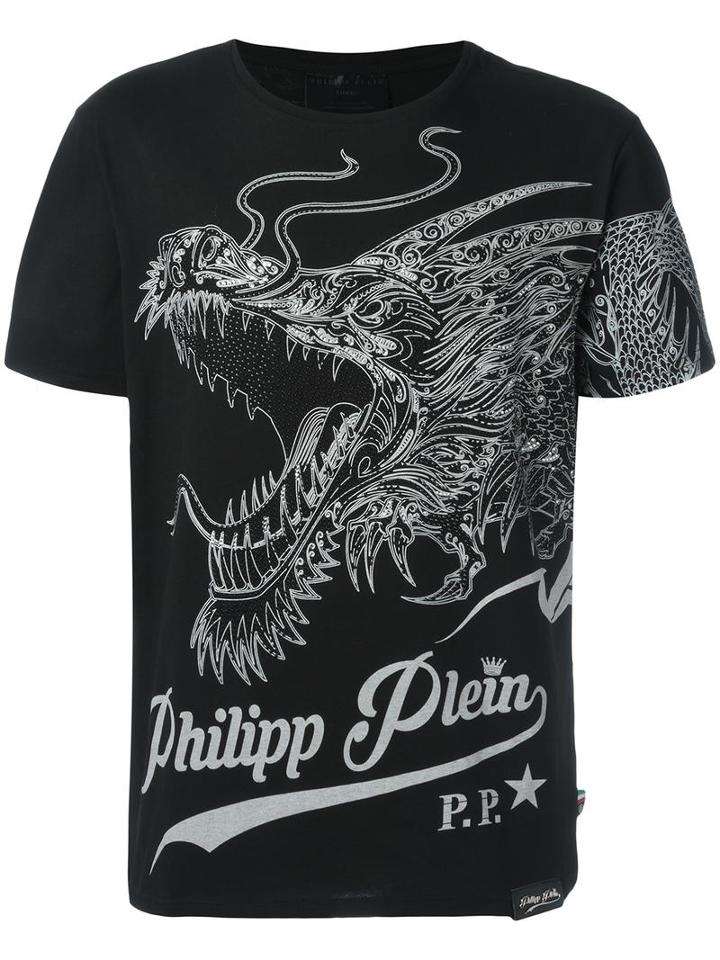 Philipp Plein Dragon Print T-shirt, Men's, Size: Xl, Black, Cotton