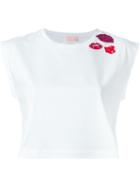 Giamba Lips Patch Sleeveless Cropped T-shirt, Women's, Size: 42, White, Cotton