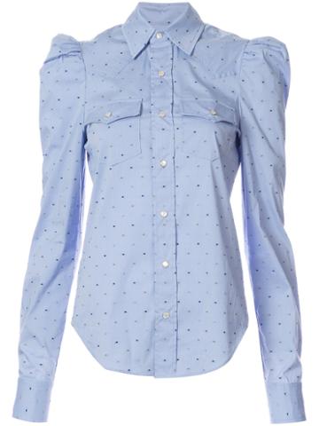 Petersyn - Dotted Puff Shoulder Shirt - Women - Cotton - M, Blue, Cotton