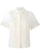 Red Valentino Sheer Lace Shortsleeved Blouse, Women's, Size: 40, Nude/neutrals, Polyester/silk/cotton