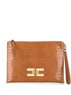 Elisabetta Franchi Crocodile Effect Clutch - Brown
