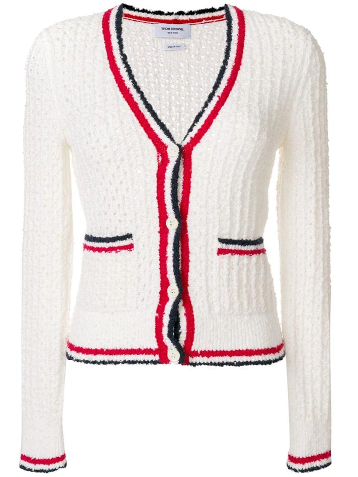 Thom Browne Wool Blend V-neck Cardigan - White