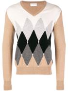 Ballantyne Colour Contrast V-neck Sweater - Nude & Neutrals