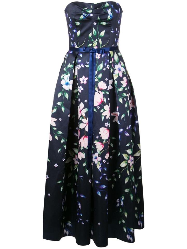 Marchesa Notte Floral A-line Dress - Blue