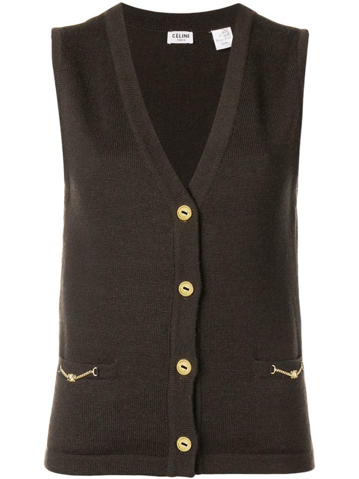 Céline Vintage 1970's Ribbed Knitted Vest - Brown