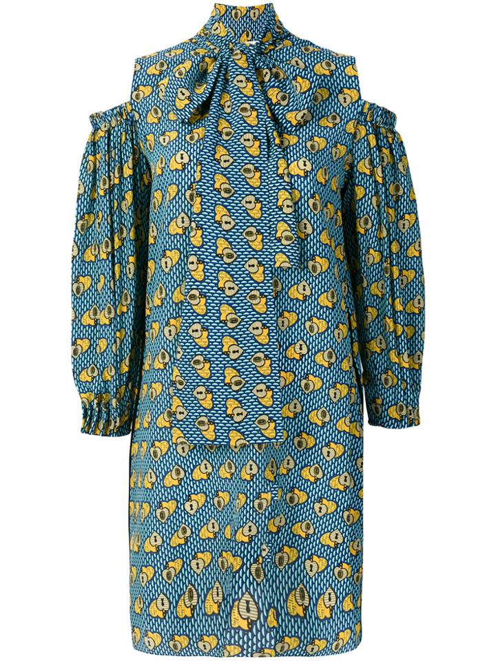 Fendi Heart Print Cold-shoulder Dress - Blue