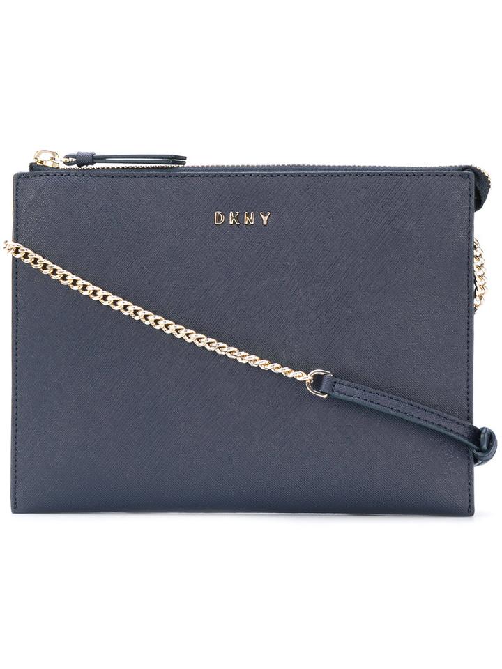Dkny - Flat Top Zip Crossbody Bag - Women - Leather - One Size, Blue, Leather