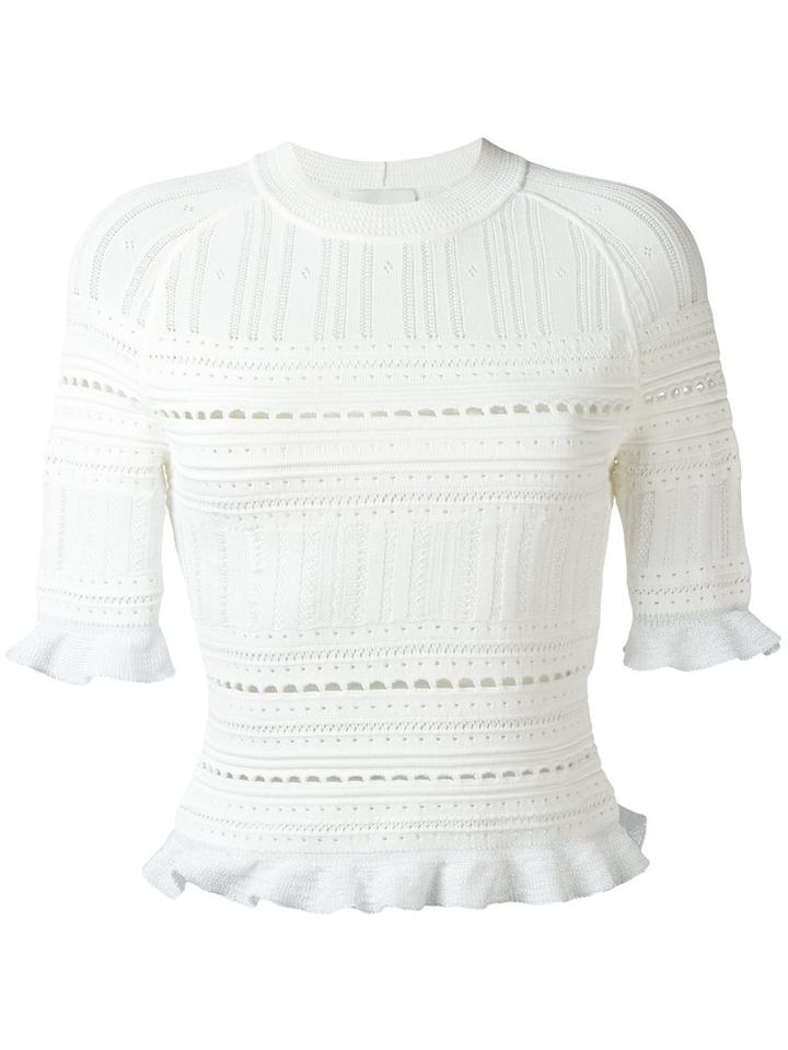 3.1 Phillip Lim Knitted Lace-detail Top, Women's, Size: Medium, White, Viscose/nylon/polyester/spandex/elastane