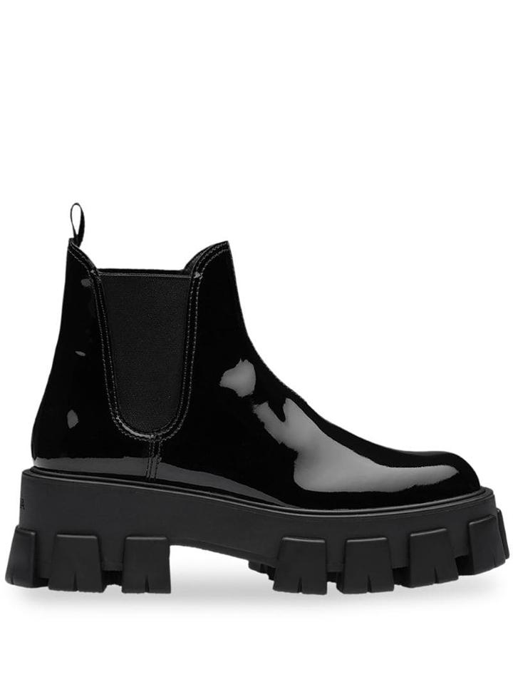 Prada Monolight Patent Leather Booties - Black