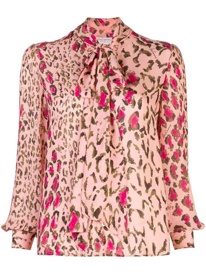 Carolina Herrera Leopard Print Tie Blouse - Pink