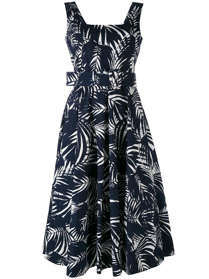 Samantha Sung - Printed Belt Dress - Women - Cotton/spandex/elastane - 6, Women's, Blue, Cotton/spandex/elastane