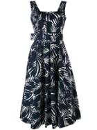 Samantha Sung - Printed Belt Dress - Women - Cotton/spandex/elastane - 6, Women's, Blue, Cotton/spandex/elastane