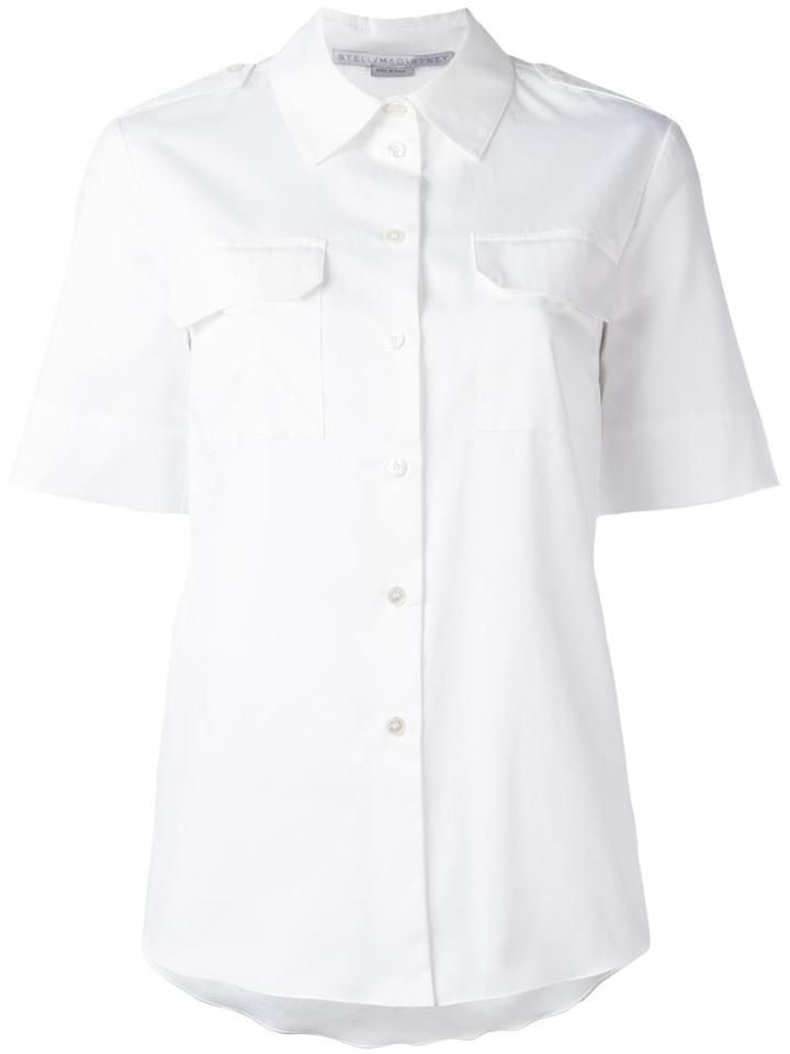 Stella Mccartney Short Sleeve Military Shirt, Women's, Size: 46, White, Cotton