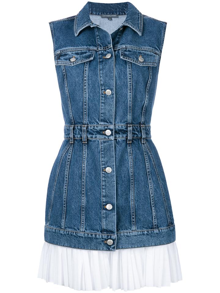 Alexander Mcqueen Denim Pleated Hem Dress - Blue