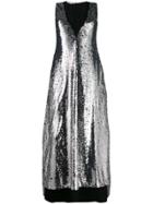 Stella Mccartney Sequin-layer V-neck Maxi-dress - Silver