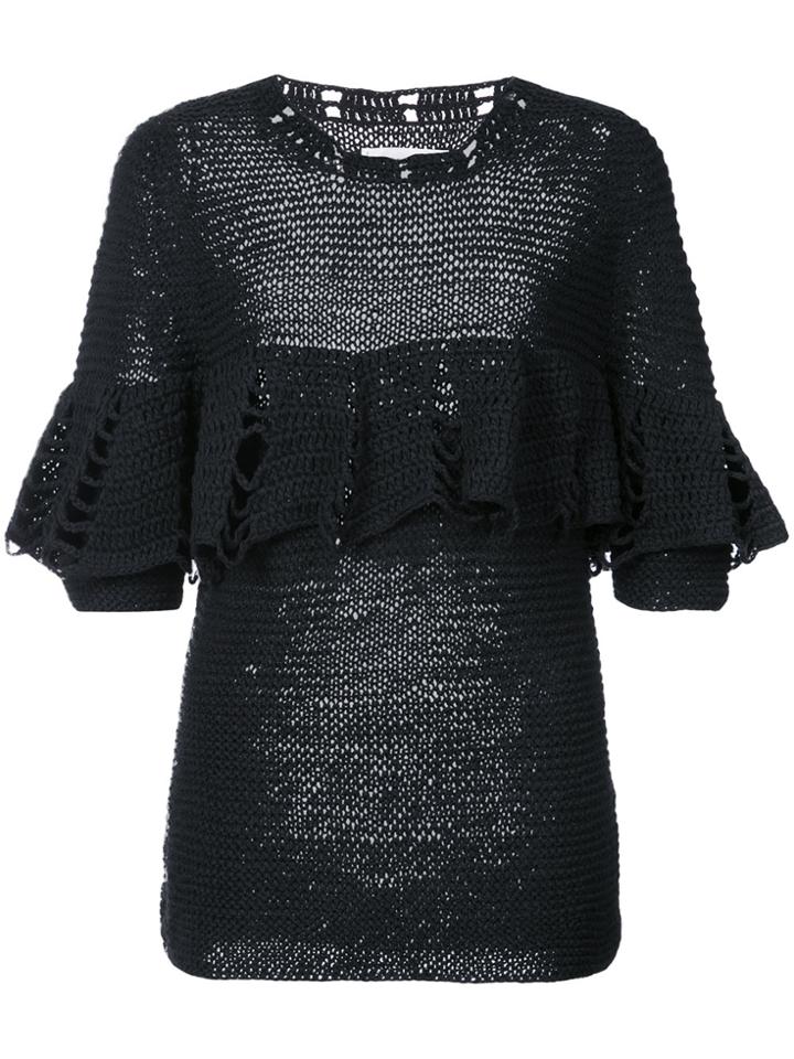 Apiece Apart Knitted Ruffle Trim Top - Blue