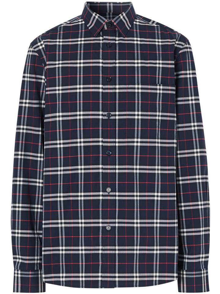 Burberry Checked Slim-fit Shirt - Blue