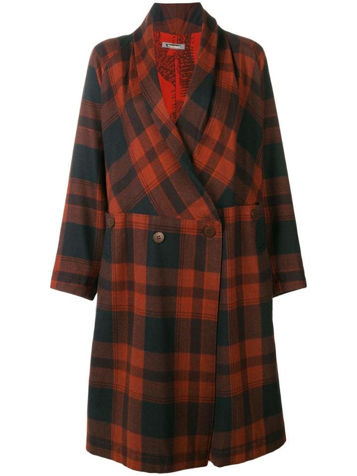 Issey Miyake Pre-owned Belted Plaid Coat - Brown