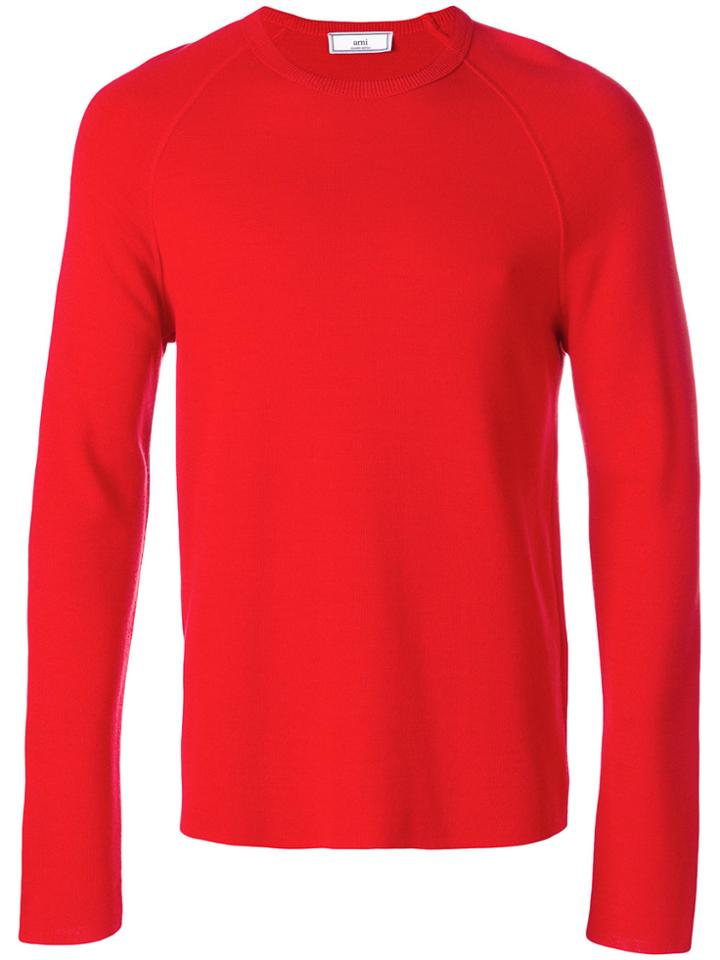 Ami Alexandre Mattiussi Crew Neck Raglan Sleeves Sweater - Red