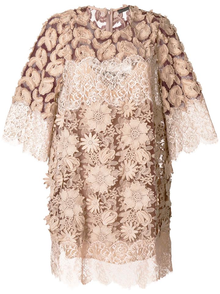 Amen Scalloped Floral Dress - Nude & Neutrals