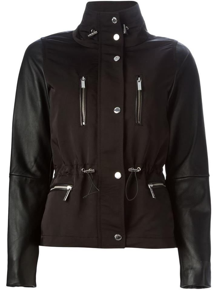 Michael Michael Kors Leather Sleeve Padded Jacket, Women's, Size: Small, Black, Nylon/polyester/lamb Skin