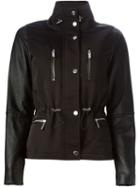 Michael Michael Kors Leather Sleeve Padded Jacket, Women's, Size: Small, Black, Nylon/polyester/lamb Skin