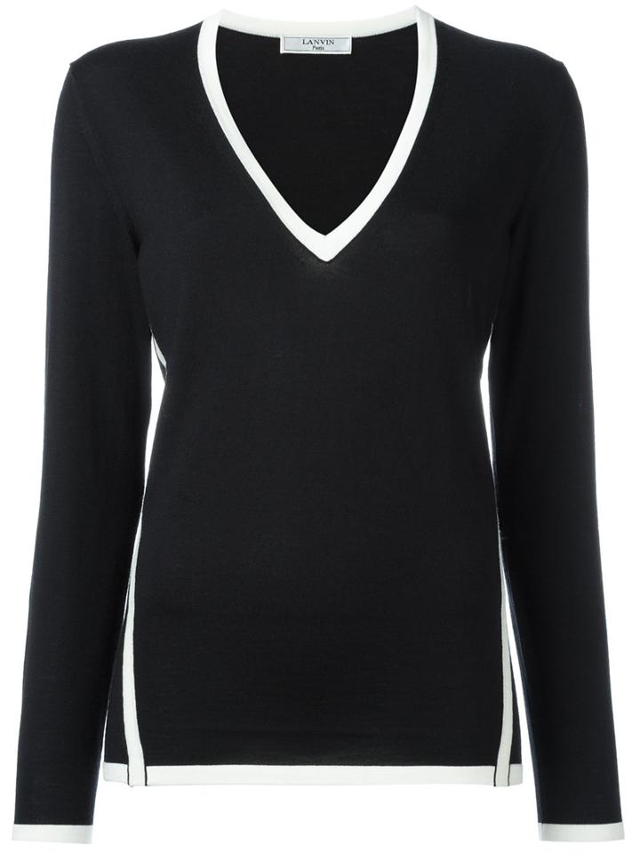Lanvin Contrast Piped Trim Jumper, Women's, Size: Large, Black, Wool