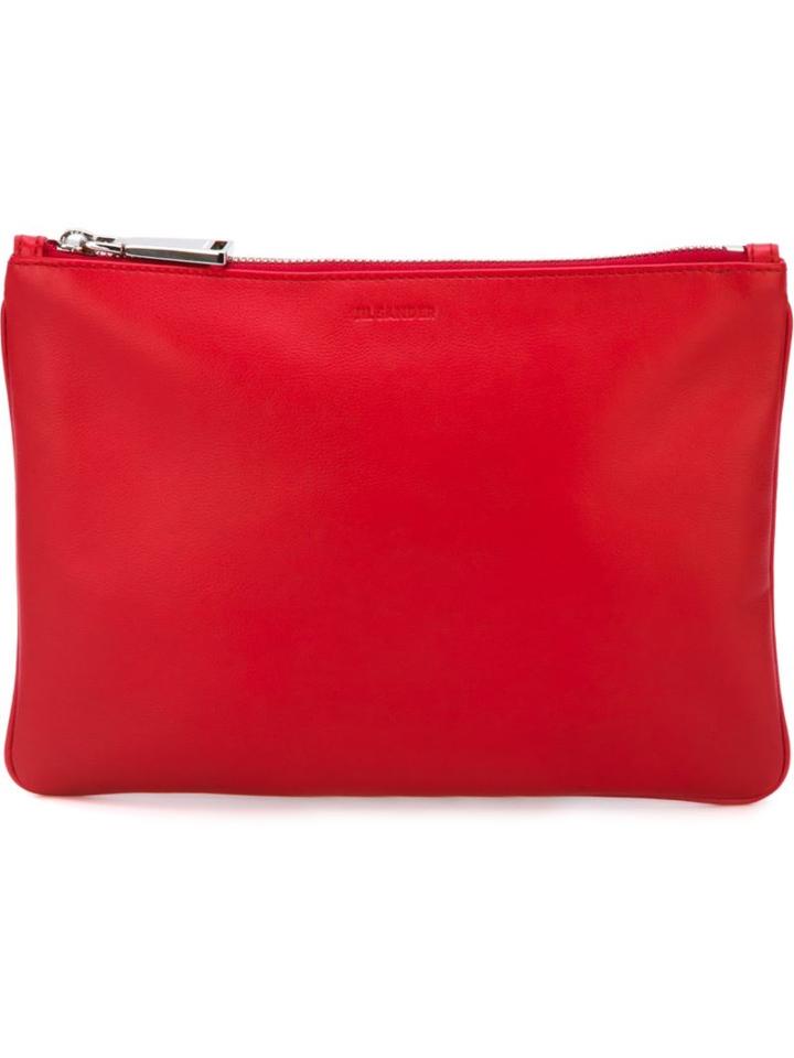 Jil Sander Classic Medium Clutch, Women's, Red, Calf Leather