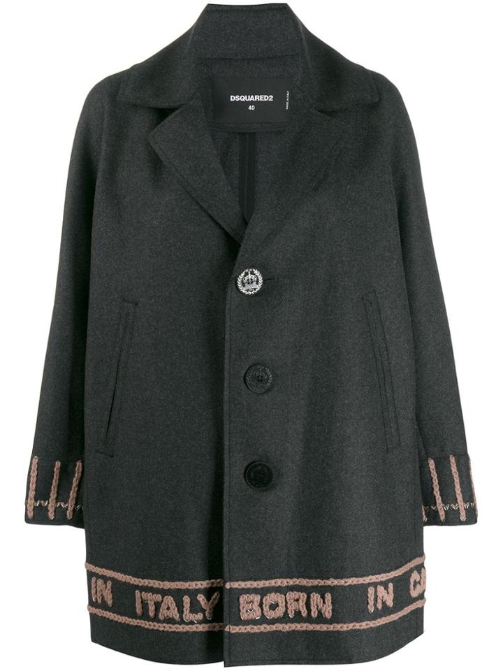 Dsquared2 Logo Knit Single Breasted Coat - Grey