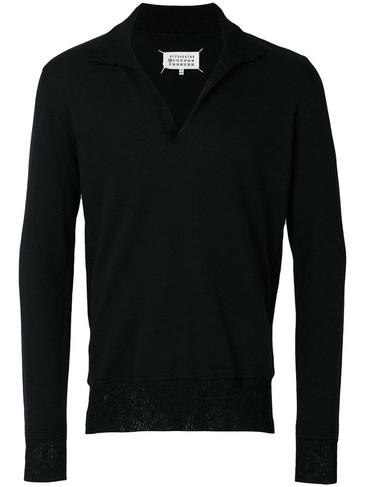 Maison Margiela - Contrast Trim Polo Collar Jumper - Men - Wool - L, Black, Wool