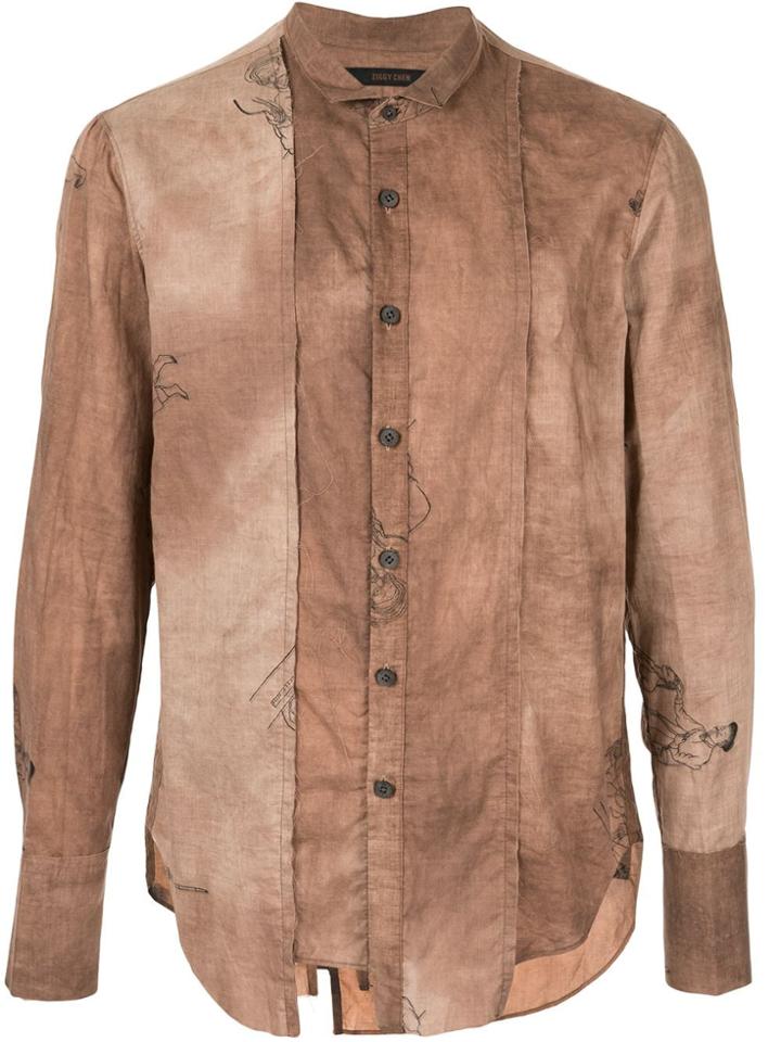 Ziggy Chen Digital Print Dyed Shirt - Brown