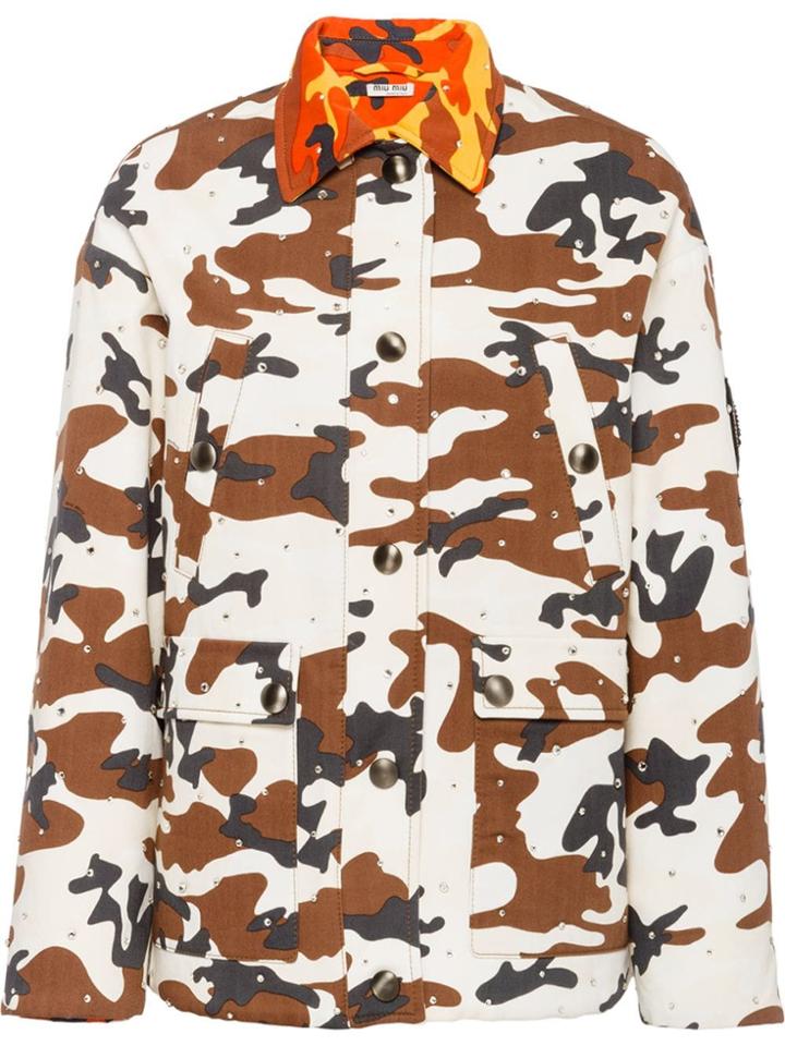 Miu Miu Embellished Gabardine Jacket - Brown