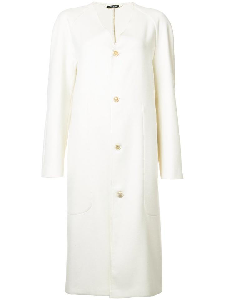 Maison Margiela Collarless Buttoned Coat, Women's, Size: 38, White, Viscose/cashmere