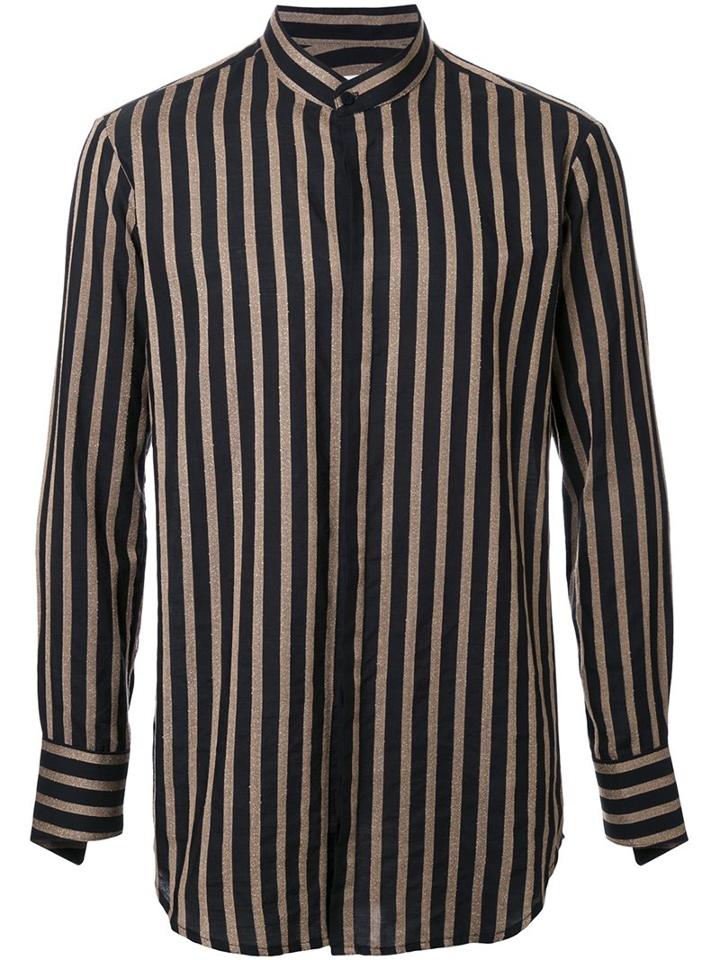 Strateas Carlucci Mandarin Collar Striped Shirt, Men's, Size: Large, Black, Cotton