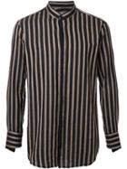Strateas Carlucci Mandarin Collar Striped Shirt, Men's, Size: Large, Black, Cotton