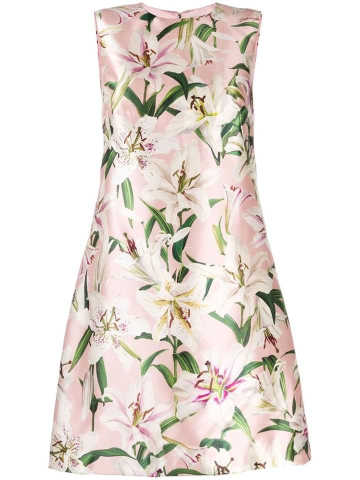 Dolce & Gabbana Lily Print Satin Dress - Pink