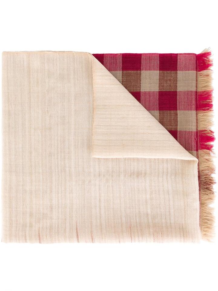 Ps By Paul Smith Gingham Frayed Scarf, Women's, Pink/purple, Wool