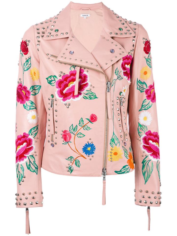 P.a.r.o.s.h. Floral Biker Jacket, Women's, Size: Xs, Pink/purple, Sheep Skin/shearling/cotton/polyester