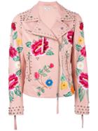 P.a.r.o.s.h. Floral Biker Jacket, Women's, Size: Xs, Pink/purple, Sheep Skin/shearling/cotton/polyester